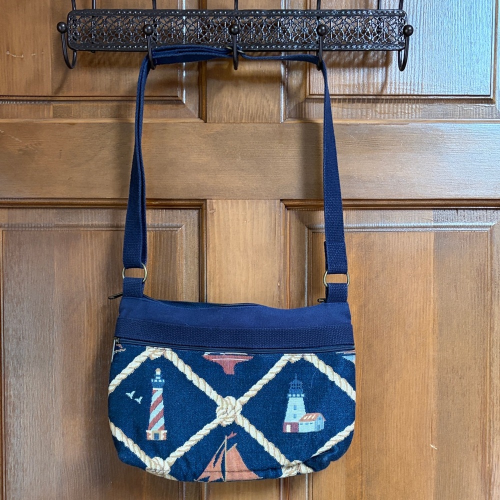 My Maine Bag Navy Nautical Crossbody Bag with Lighthouse Motif